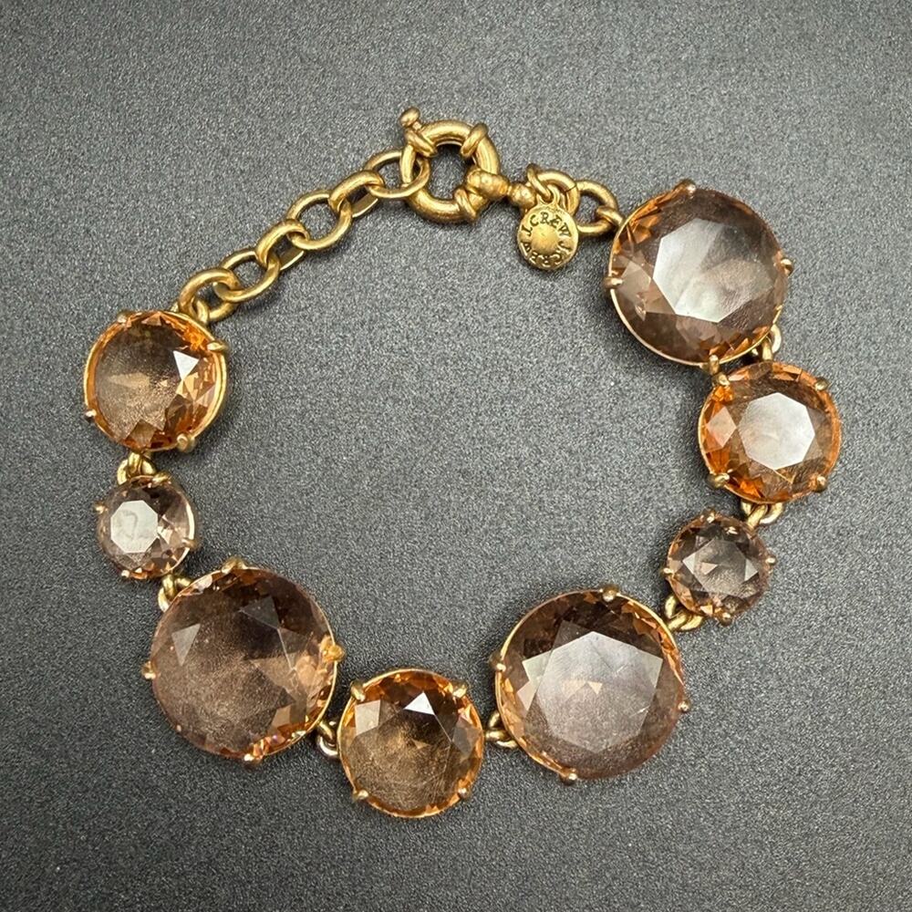 J. Crew large rhinestone gold tone bracelet #M30 peach tan - Picture 2 of 6